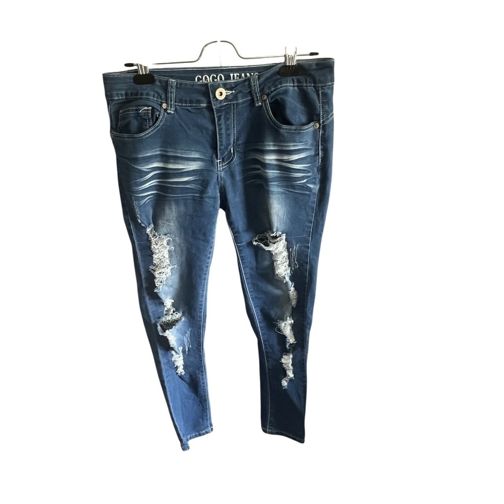 Gogo Jeans Womens Distressed Skinny Blue Denim Ripped Destroyed Size 9
